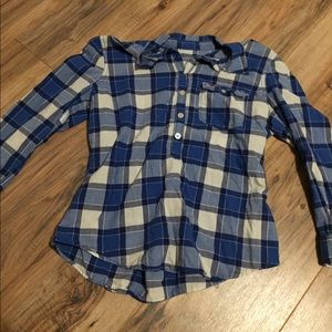 Blue button down plaid shirt